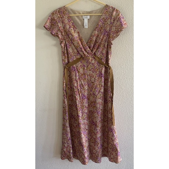 LIZ CLAIBORNE Floral Silk V-Neck Dress Size 12 Flutter Sleeve Fully lined - Picture 1 of 10